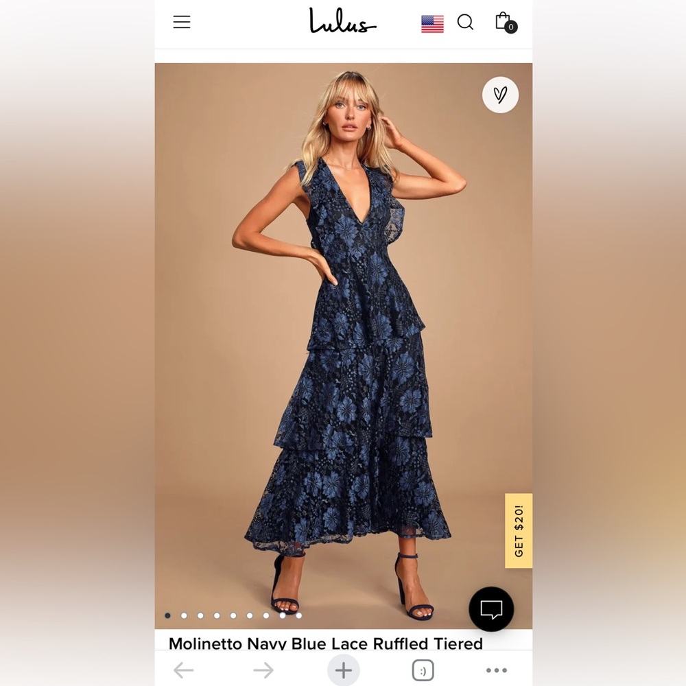 Molinetto Navy Blue Lace Ruffled Tiered Sleeveless Maxi Dress Lulu’s